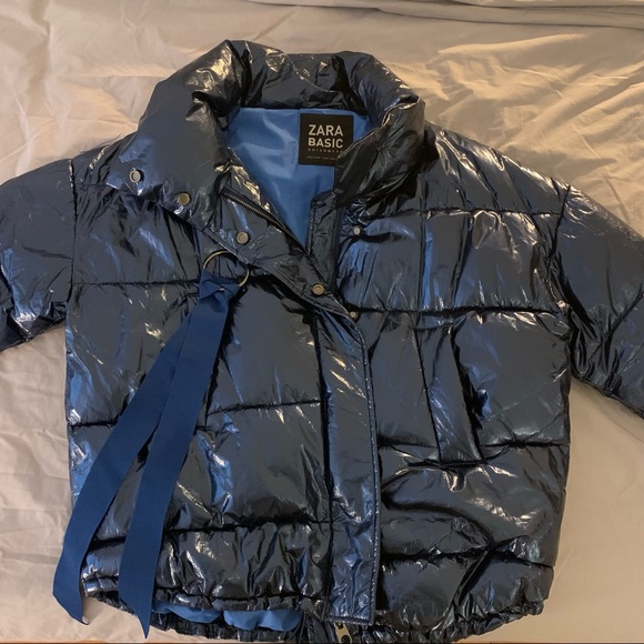 ZARA Metallic Blue Coat/ Outerwear puffer jacket⚡️❄️⚡️ - Picture 1 of 5